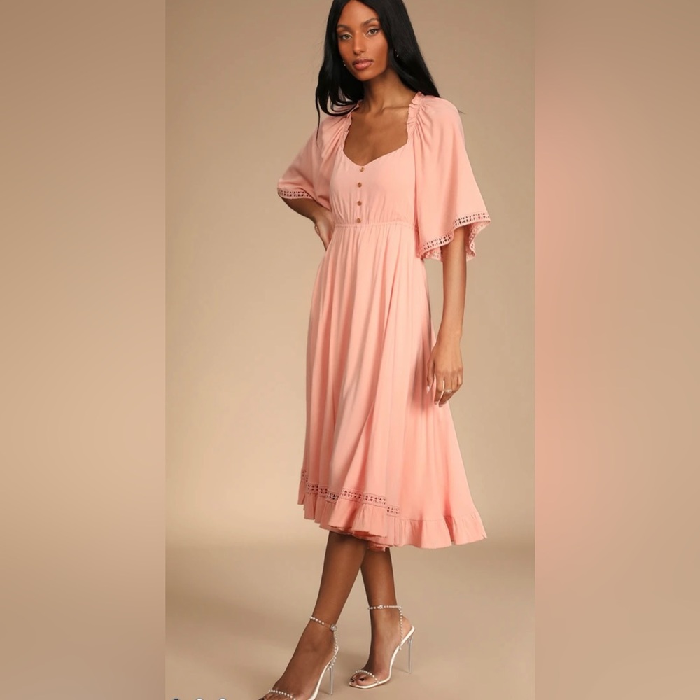 Lulus My Darling Love Peach Three-Quarter Sleeve Handkerchief Dress